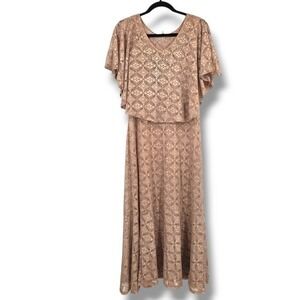 Reba Crochet Mesh Maxi Dress Overlay Bohemian V Neck Made in USA‎ Medium